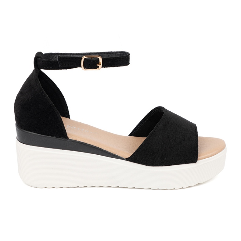 Seastar Schwarze Frauensandalen auf einem weißen Keil