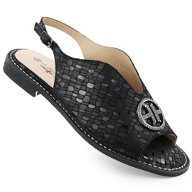 S.Barski Frauen Ledersandalen Czarne S. Barski Kv51-094 schwarz