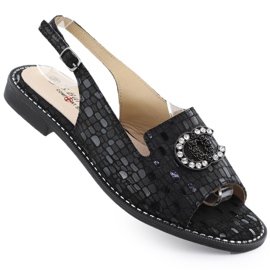 Frauen Ledersandalen schwarz S.Barski KV51-096