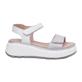 S.Barski Damen-Leder-Sandalen-Plattform und Klettverkleidung S. Barski LR51-543 Silber