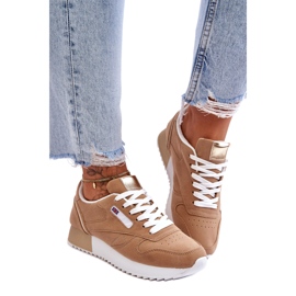 Öko-Leder-Sportschuhe Schnürung auf der Plattform Beige