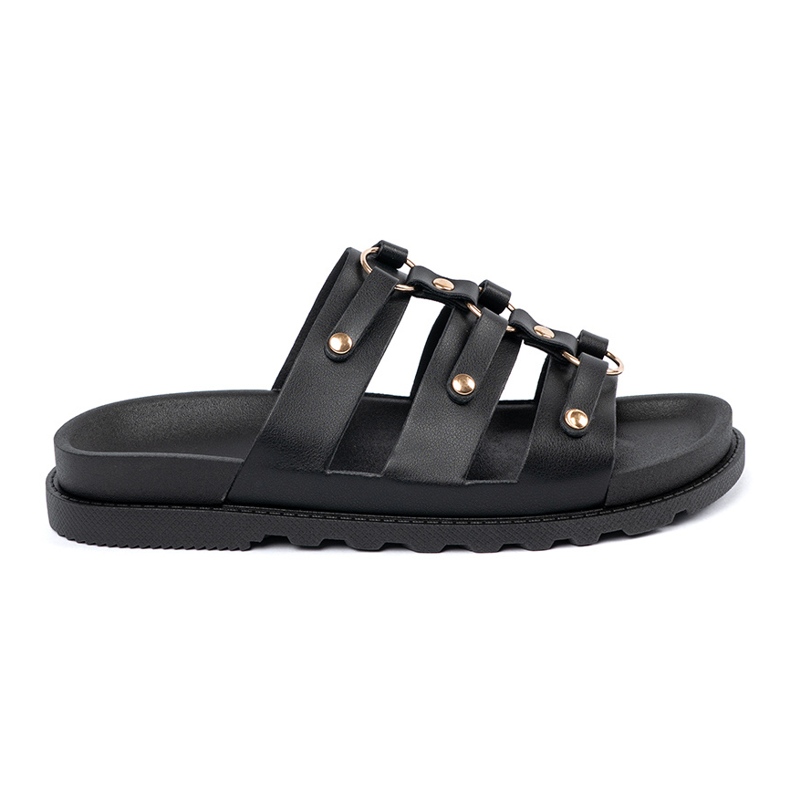 Seastar Pantoffeln für schwarze Frauen mit drei Streifen mit Strasssteinen dekoriert