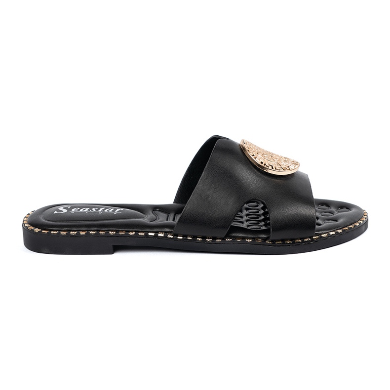 Seastar Schwarze Flip Flops mit goldener Dekoration