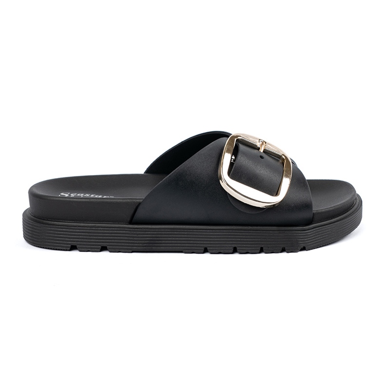 Seastar Schwarze Frauenflip Flops mit einer goldenen Schnalle