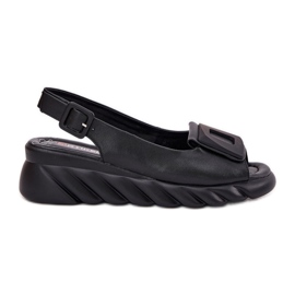 Damen -Ledersandalen mit einem Keil mit Dekoration Artiker 56C2156 Schwarz
