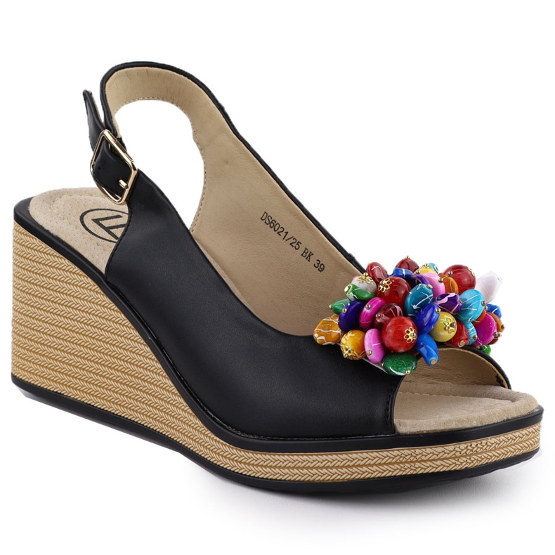 Lederkeilsandalen mit farbenfrohen Perlen schwarz Filippo DS6021