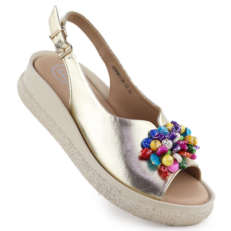 Frauen Ledersandalen mit metallischen Perlen goldenen Filippo DS6983