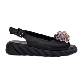 Frauen Ledersandalen mit Artiker 54C1628 Kristalle schwarz