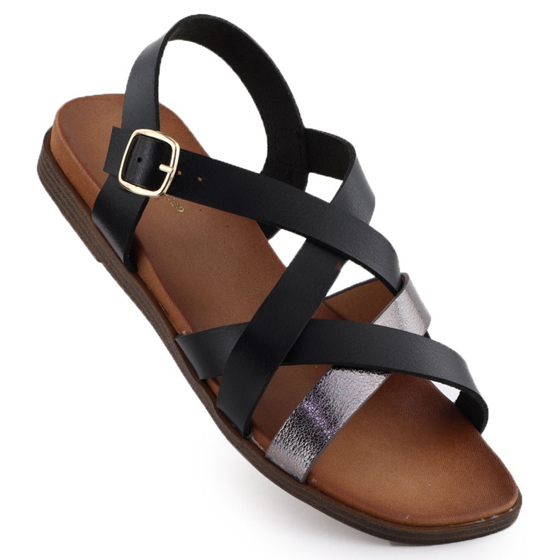 Frauen Sandalen flache Römer schwarze Sergio Leone SK088H