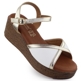 S.Barski Frauensandalen auf Keil weiß Złote S. Barski PL51-324