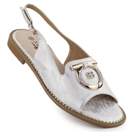 Frauen flache Sandalen mit einem Ornament Silber S.Barski KV51-003
