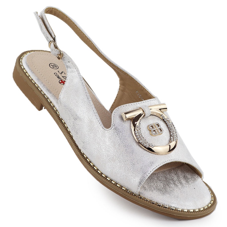 Frauen flache Sandalen mit einem Ornament Silber S.Barski KV51-003 silber-