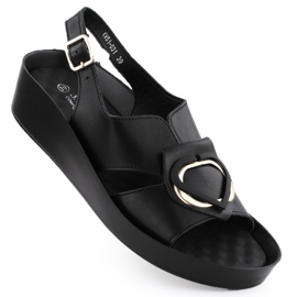 S.Barski Damen-Ledersandalen auf Keilen Czarne S. Barski Kv51-031 schwarz
