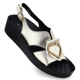 S.Barski Damen-Ledersandalen für Frauen auf den Złote S. Barski Kv51-031 Keil golden