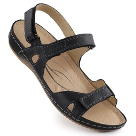 Leder Frauen bequeme Sandalen für Klettverschlüsse Helios 205-011 schwarz