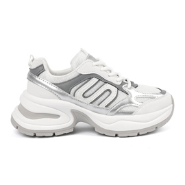 Weiße Frauen -Turnschuhe mit silbernen Einsätzen