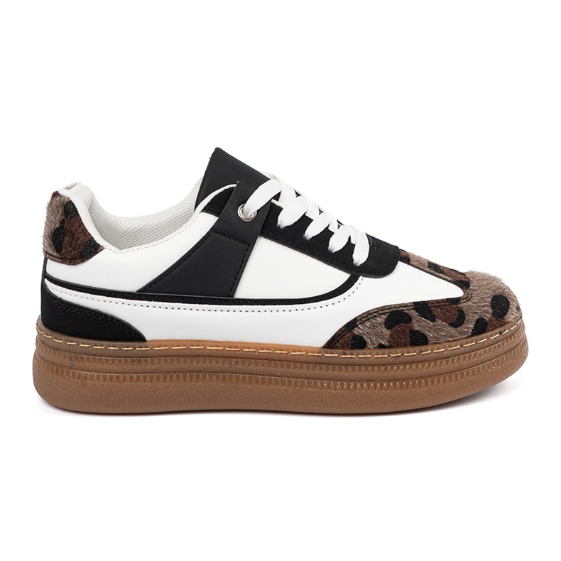 Schwarz -Weiß -Turnschuhe mit Leopardendruckeinsätzen