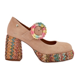 Wildlederpumpen mit Geflecht auf der Post- und Plattform Maciejka 06839-04 Beige