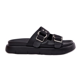 Damenleder -Flip Flops mit dekorativem Big Star RR274658 Schwarze Schnallen