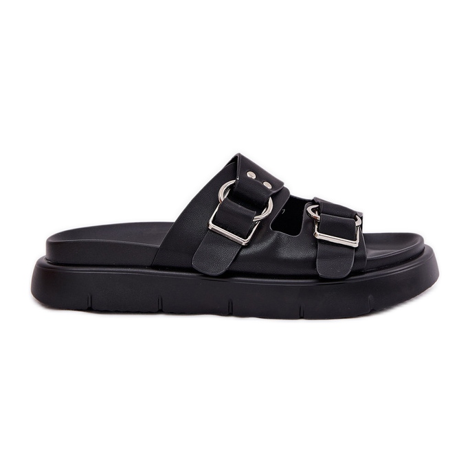 Damenleder -Flip Flops mit dekorativem Big Star RR274658 Schwarze Schnallen