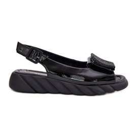 ARTIKER Leder lackierte Frauensandalen mit einem Keil mit Dekoration Artker 56C1564 Schwarz