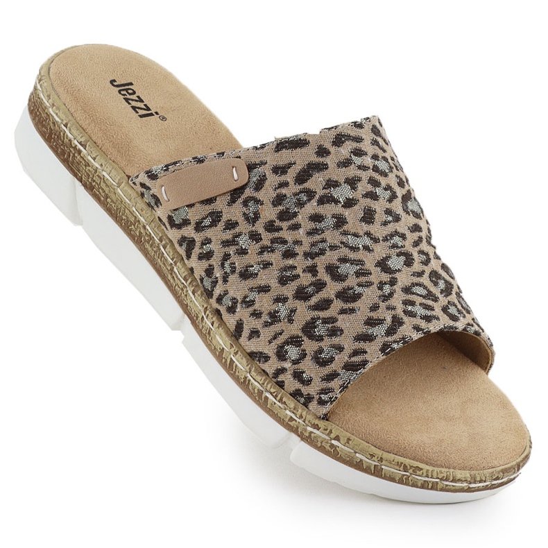 Damenflip Flops auf einem Leopardendruck beige Jezzi 8832