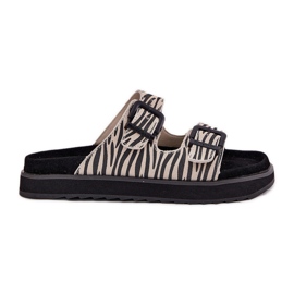 Women's Suede Flip Flops mit D.Franklin DFSH405002 Zebra Schnallen beige