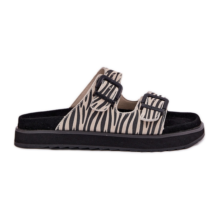 Women's Suede Flip Flops mit D.Franklin DFSH405002 Zebra Schnallen beige
