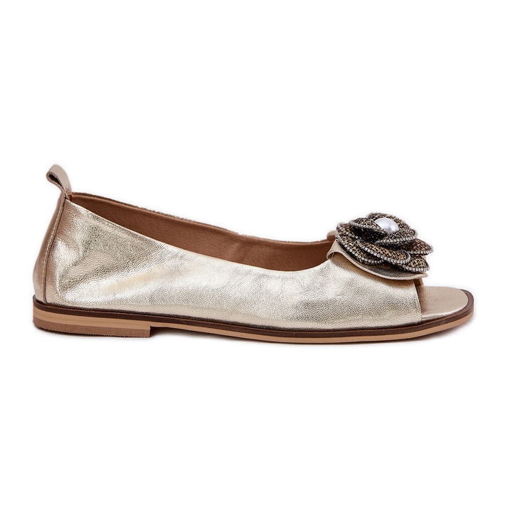 Leder -Ballerinas mit nackten Fingern und einer Zazoo -Blume 1870 Zlotys golden