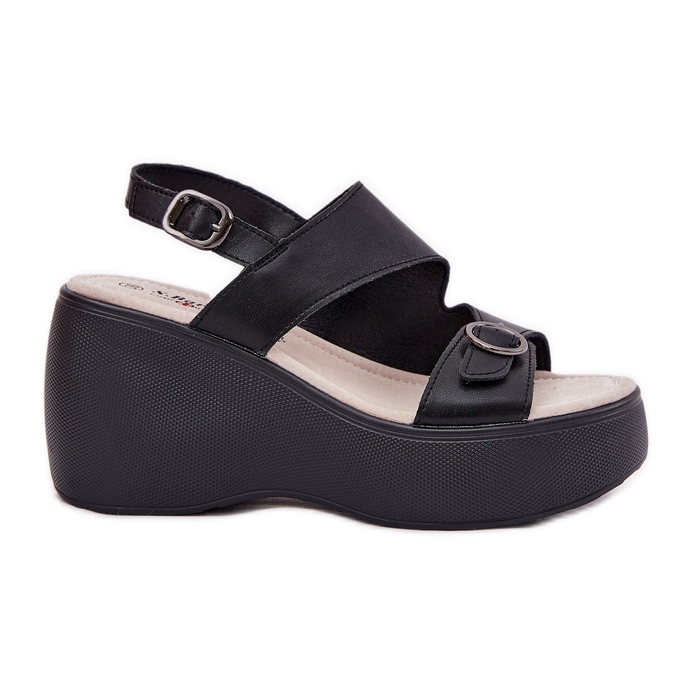 S.Barski Damen-Ledersandalen auf Keil und Plattform S. Barski LR51-540 Schwarz