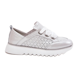 S.Barski Damen-Leder-Sneaker für Frauen auf der Silberplattform LR51-796