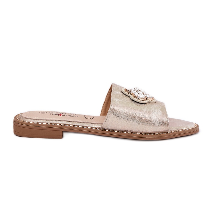 S.Barski Flatheeled-Flip-Flops für Frauen mit einem dekorativen Detail S. Barski Kv51-087 PLN golden