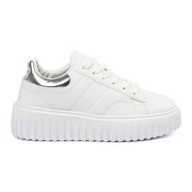 Shelvt Weiße Frauen -Turnschuhe mit silbernen Einsätzen