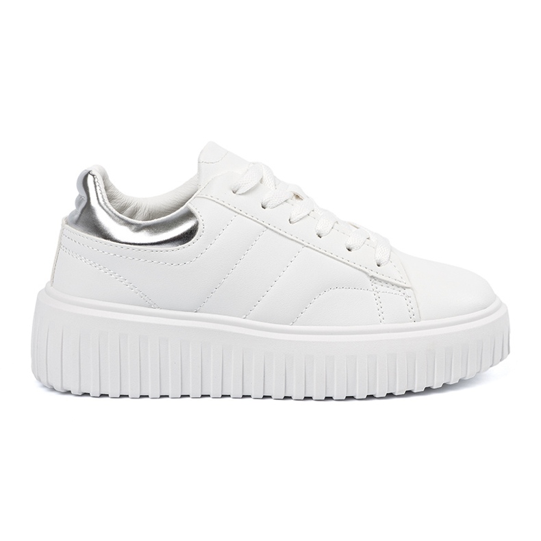 Shelvt Weiße Frauen -Turnschuhe mit silbernen Einsätzen silber-