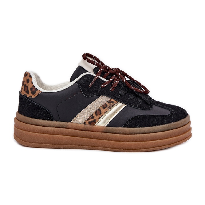 Inna Frauen -Sneaker auf der Plattform mit doppelter Schnürung Black Leopard Print schwarz