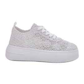 Inna Damen -Sneaker auf der Plattform mit einem häkelnden oberen weißen Obermaterial