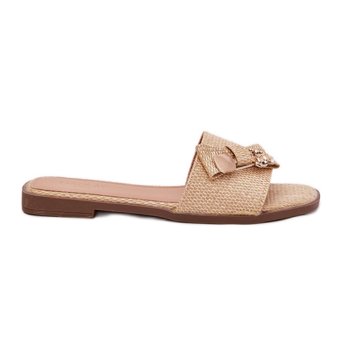 Inna Flach -geköpfte Frauenflip -Flops mit einem Bogen Beige