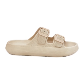 Inna Damenflip flops auf der Plattform mit beige Schnallen