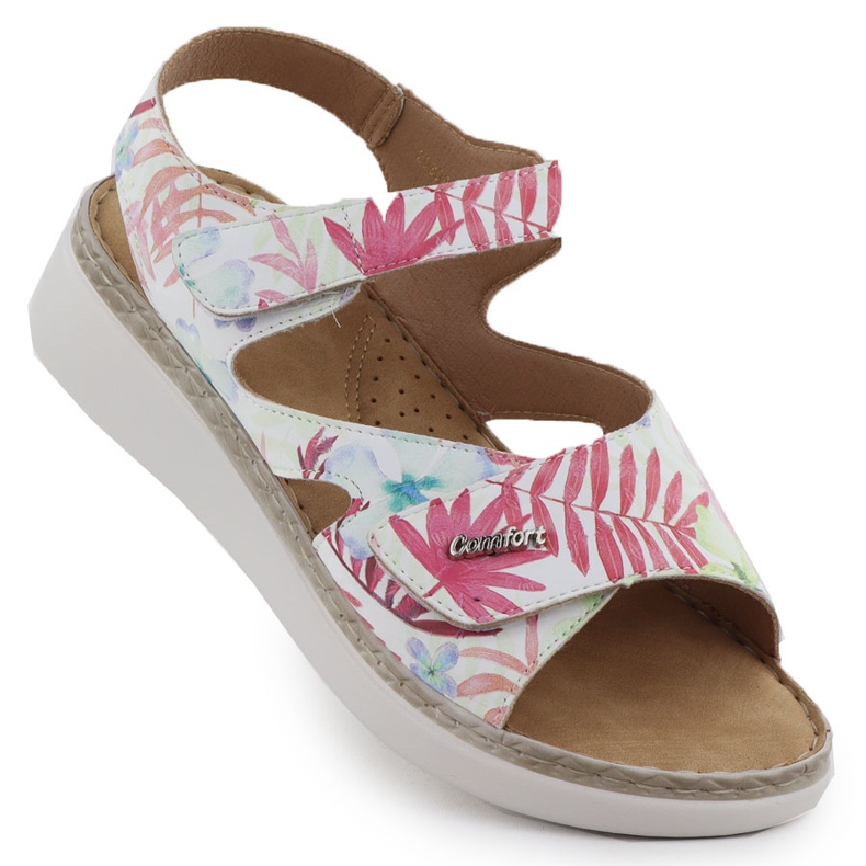 Frauensandalen auf Keil mit weißen Blumen Evento