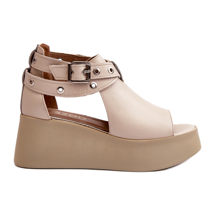 Zazoo 1732 Keilsandaletten aus Leder, Beige