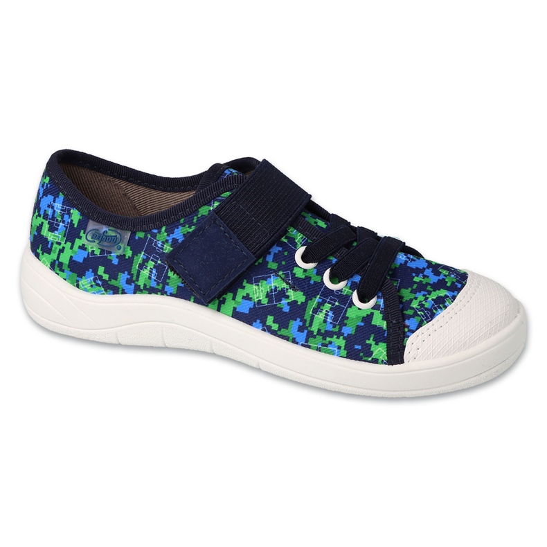 Befado Kinderhausschuhe mit Klettverschluss 351Y018 Marineblau/Grün schwarz