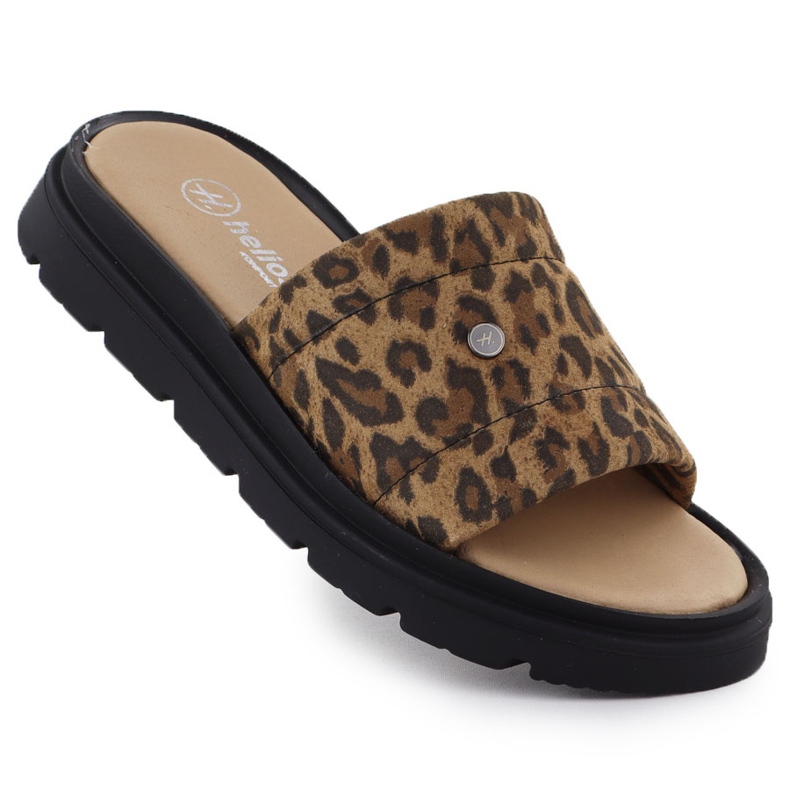 Damen -Leder -Hausschuhe auf der Plattform mit Beige Helios 156.731