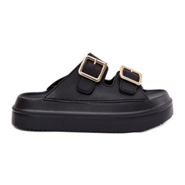 Inna Damenflip flops auf der Plattform mit goldenen Klemmen schwarz