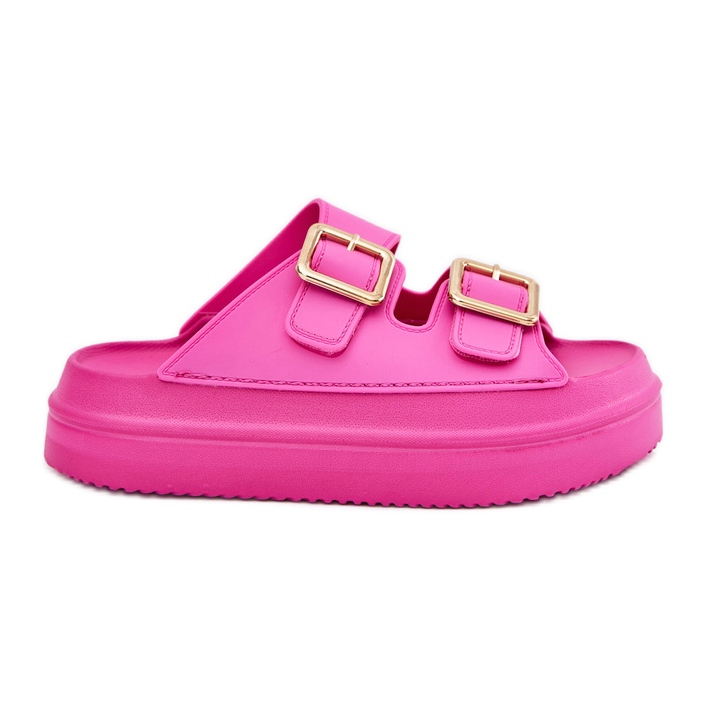 Inna Flip Flops für Frauen auf der Plattform mit goldenen Schnallen Fuchsia rosa