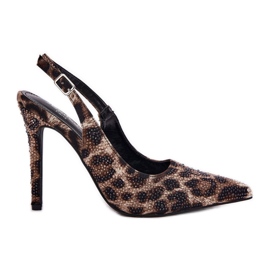 Inna Dekorierte Sandalen auf einem Pin Beige und schwarzen Leopardendruck