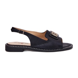 S.Barski Elegante Frauen flache Sandalen mit einer Verzierung von S. Barski KV51-082 Schwarz