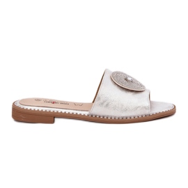 S.Barski Flatheeled-Flip-Flops für Frauen mit einem Ornament S. Barski Kv51-013 Silber