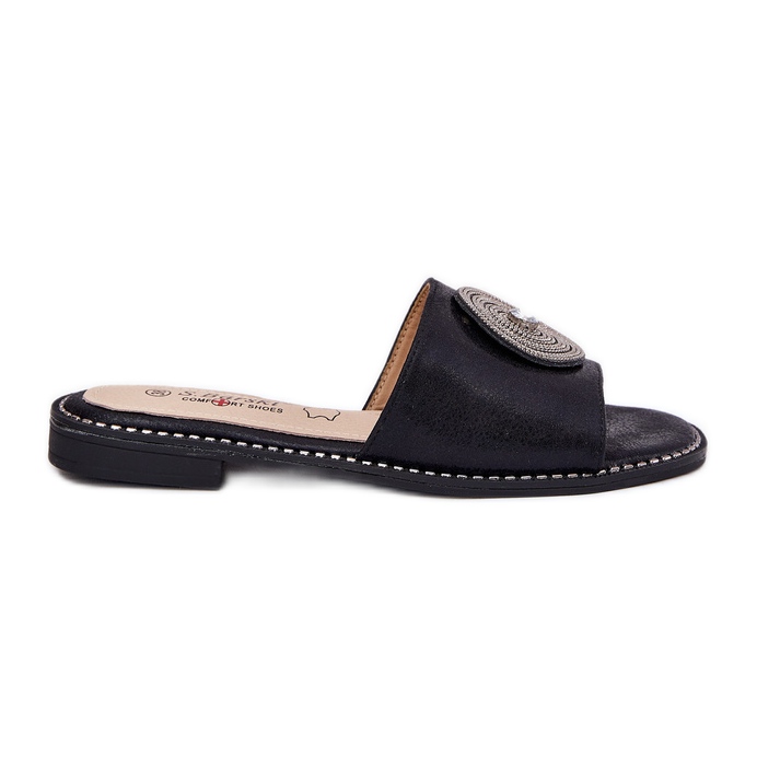 S.Barski Flatheeled-Flip-Flops für Frauen mit einem Ornament S. Barski Kv51-013 Schwarz