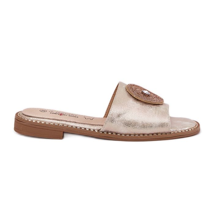 S.Barski Flatheeled-Flip-Flops für Frauen mit einer Verzierung von S. Barski KV51-013 Zloty golden