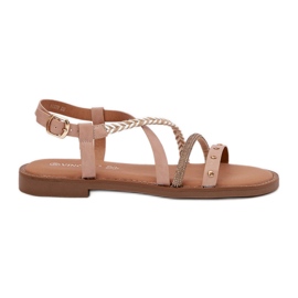 Flache Sandalen mit dekorativen Vinceza 17379 beige Streifen